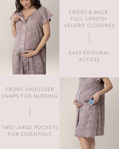 Kindred Bravely Labor and Delivery Gown | 3 In 1 Postpartum Nursing Hospital Gown (Lilac Bloom, S/M/L)