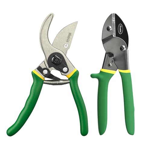 Miracle-Gro 2-Piece Pruning Shears Set Includes 8 in. Bypass Pruner for Live Plants and 8 in. Anvil Pruner for Dry Stems Sharp Carbon Steel Blades and Comfort Grip Handles for Garden and Yard Use
