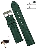 [vinacreations] 22mm グリーン オーストリッチ革腕時計ベルト クイックリリース 本革交換用時計バンド 腕首バックル付き手作りメンズ DH-188-22MM