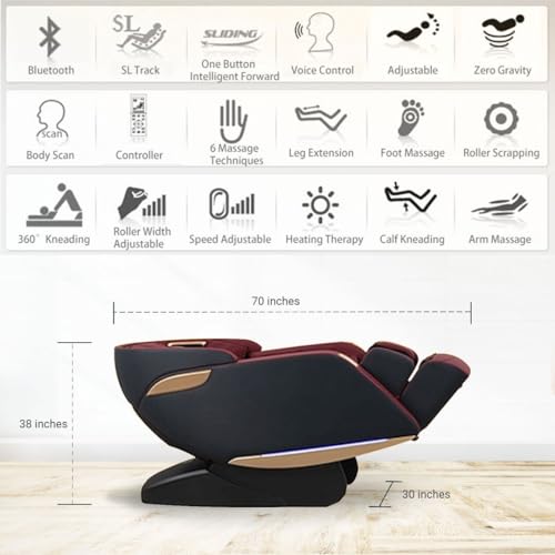 Image of SOBO AI Intelligence Voice Control SL-Track Thai Yoga Stretch Zero Gravity Full Body Shiatsu Heating and Foot Massage Chair with Bluetooth (Maroon, Black and Red)