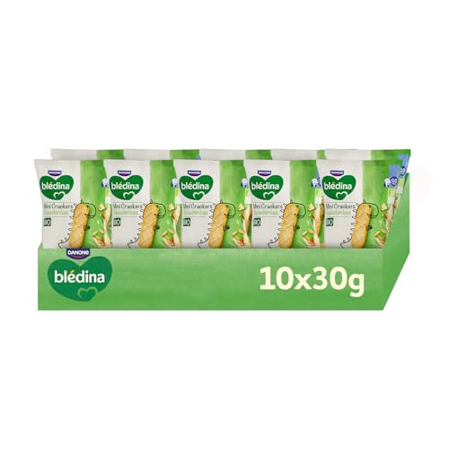 Blédina Galletitas BIO, Bolsas de Galletas Saludable para niños. Mini Crackers Sin Azúcares Añadidos. Desde los 10 Meses, Pack 8x30g