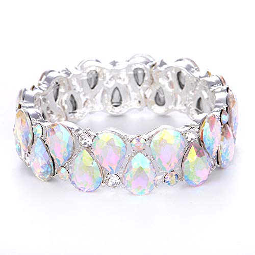 Youfir Bridal Austrian Crystal Teardrop Knot Elastic Stretch Bracelet for Brides Wedding Party(B-Crystal AB)