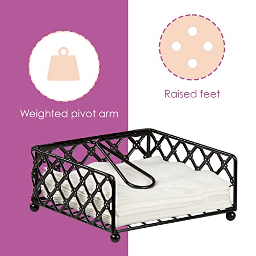 Lattice Collection Flat Napkin Holder (Black), By Home Basics, With Weighted Pivoting Arm | Large Napkin Holder/Napkin Holders For Kitchen #TOP2