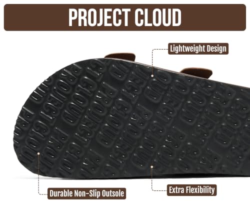 Image of Project Cloud Mens Sandals 100% Genuine Leather - Memory Foam Insole & Cork Footbed Slides for Men Footwear - Non-Slip Summer Sandals for Men & Lightweight Mens Slides (Heritage)