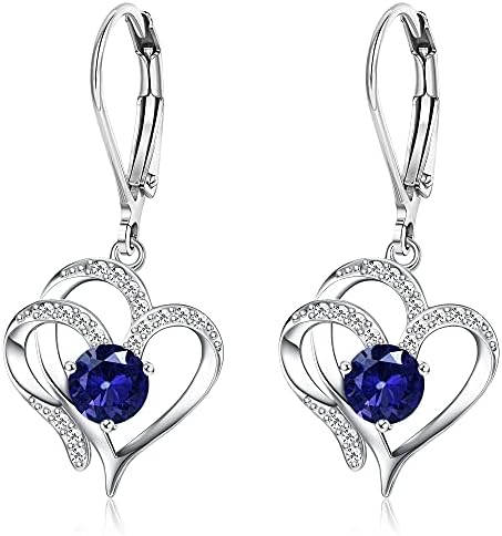 MILACOLATO S925 Sterling Silver Heart Dangle Earrings 14K Gold Plated Leverback Earrings for Women Girls Sparkling Cubic Zirconia Birthstone Jewelry Sweet Love Heart Drop Earrings