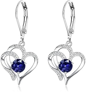 MILACOLATO S925 Sterling Silver Heart Dangle Earrings 14K Gold Plated Leverback Earrings for Women Girls Sparkling Cubic Zirconia Birthstone Jewelry Sweet Love Heart Drop Earrings