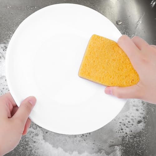 Image of Dual Sided Cleaning Sponges, Kitchen Dishes Sponge, Non-Scratch Scrub Sponges for Household, Bathroom 3 Pack Yellow Brown