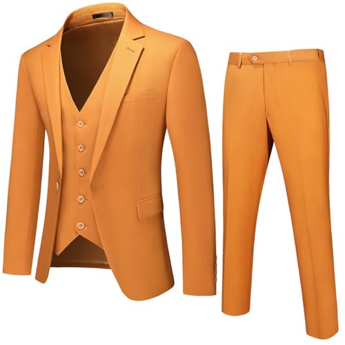 Costume homme 3 pièces slim jaune L avec veste pantalon gilet pour mariage