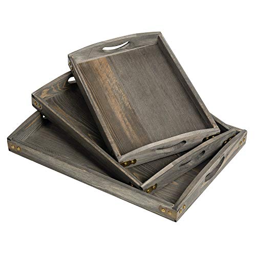 VERGOODR Rustikales Serviertablett aus Holz mit Holzgriffen, für Lebensmittel, Obst, Teller (steingrau) Cover