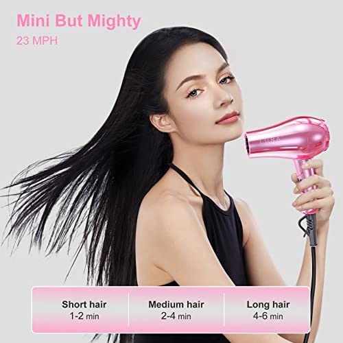 Lura Mini Portable Travel Hair Dryer:dual Voltage Small Lightweight Blow Dryer With Eu Plug,1200W Compact Hairdryer With Folding Handle,With Concentrator&Diffuser Attachment,For Women And Men #TOP3