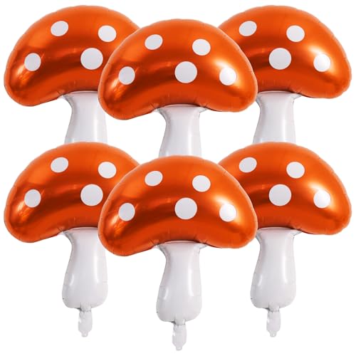 Image of Vuzvuv 30 Inches Brown Foil Mushroom Balloons, Video Game Mushrooms Party Decoration for Birthday, Theme Parties, Spring Holiday Picnic, Forest Plant Theme Decor（6Pcs）