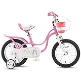 Royalbaby Little Swan Girls Kids Bike 16 Inch with Training Wheels Kickstand Basket Childrens Beginner Bicycle Pink