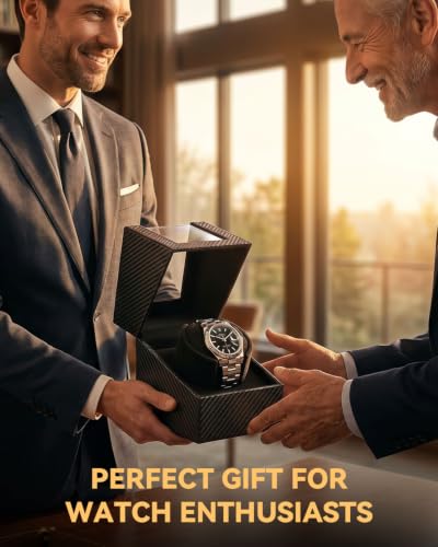 Image of Automatic Watch Winder with Japanese Motor - Silent Adjustable Rotation, Premium PU Leather Exterior and Soft Flexible Watch Pillows, Gift for Him, Christmas Gift 2025