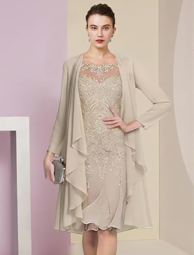 2 Piece Lace Mother of The Bride Dresses for Wedding with Jacket Long Sleeve Chiffon Prom Formal Evening Party Gown4