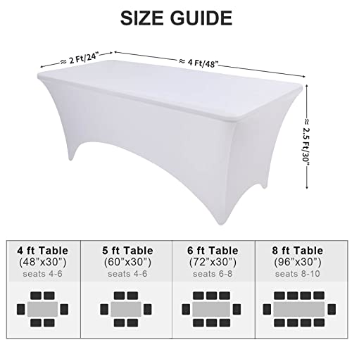 Image of OutdoorLines 2 Pieces White Spandex Table Cover for 4 Feet Rectangle Table - Elastic Massage Bed Fitted Table Cloth, Stretch Wrinkle Free Patio Table Covers for Party, Wedding and Birthday