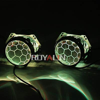 Car Light Accessories - Hella 3R G5 Honeycomb Bixenon Projector Headlights Lens Car Lights Retrofit Double Lenses Etching Service D1S D2S D2H (Yellow)