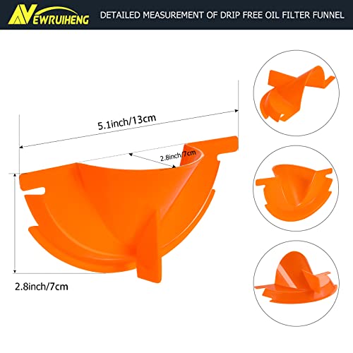 4 Pack Oil Funnel Set, Motorcycle Primary Case Oil Funnel, Drip Free Oil Filter Funnel, Crankcase Fill Funnel, Oil Filter Wrench with O-Ring, Transparent Tube and Oil Drain Plug for Harley (Orange)