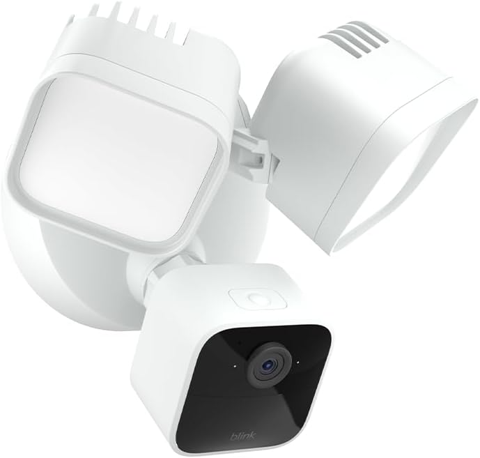 Wired Floodlight Camera, Smart security camera, 2600 lumens, HD live view, enhanced motion detection, built-in siren, Works with Alexa, 1 camera (White)
