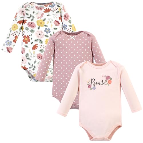 Image of Hudson Baby baby-girls Cotton Long-sleeve Bodysuits 3-pack