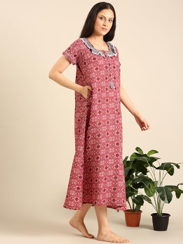 Image of Rupa Jon Aishwarya Women Full Length Printed Nighty in Premium Cotton Blend Fabric, Night Dress, Maxi Nighty for Comfortable Everyday Wear