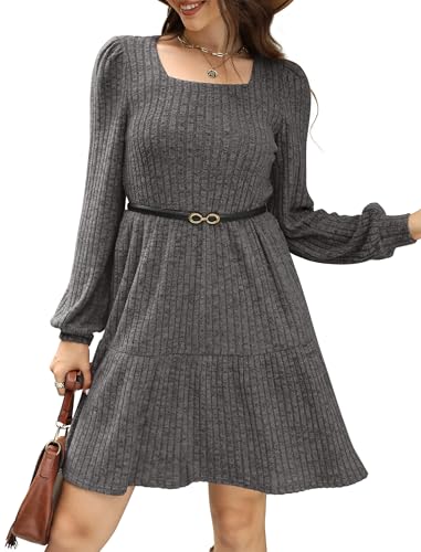 Image of Sampeel Womens Square Neck Long Sleeve Fall Dresses Casual Babydoll Sweater Dress