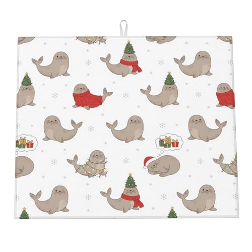 Tappetino Lavello Cute Seals Gray Snowflake Tappetini Bancone Cucina Asciugatura Rapida Tappetino Scolastoviglie Per Posate Piani Bicchieri 46X61Cm