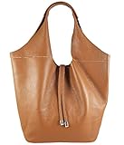  Freyday Echtleder Shopper mit Schmucktasche in vielen Farben Schultertasche Damen Henkeltasche (Cognac)