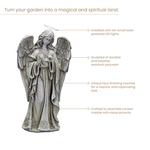 Bits And Pieces - Solar Garden Led Angel Of Peace Statue With Light-Up Halo 21 Inches Tall - Beautiful Garden Sculpture Garden Décor Polyresin Statue Yard Art #TOP4