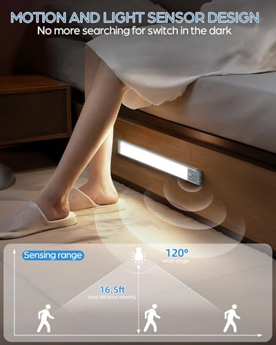 Image of HIBOITEC Under Cabinet Lighting Rechargeable Closet Lights Wireless Motion Sensor Light Indoor, 50 LED Dimmable Magnetic Under Counter Light for Kitchen, Pantry, 2 Pack, Cool White Light, 10 inch