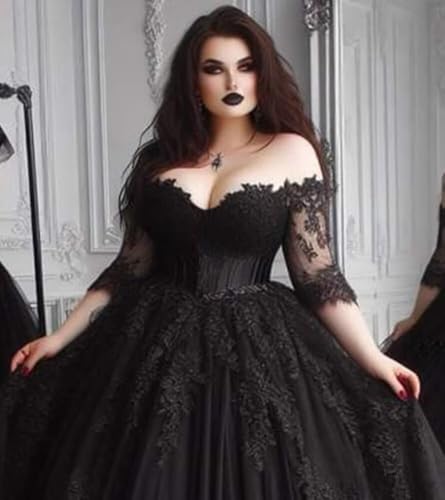 Mouccy Gothic Lace Wedding Dresses for Bride Layered Tulle Bridal Gown with Train A-line Prom Dresses Long Ball Gown3