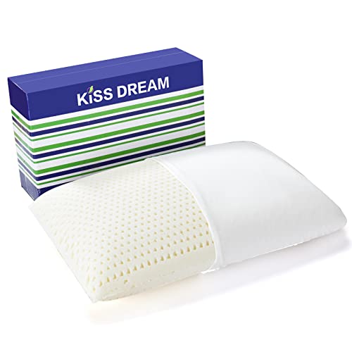 Kiss Dream 100% Natural Talalay Latex Pillow Sleeping Bed Pillows Extra Soft Luxury Standard Pillow Perfectly Aligns for Side/Back Pain Stomach Neck Pressure Relief Removable Cotton Cover