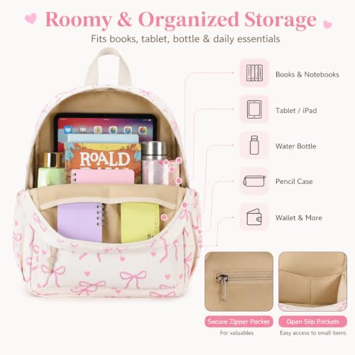 Image of LOIDOU Toddler Backpack for Girls School Bookbags for Preschool Kindergarten Cute Backpacks (Mini Bow tie Beige, S-12)