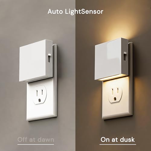 Image of L LOHAS LED Night Light,Night Lights Plug into Wall,0-100LM Stepless Dimmable Brightness,Dusk to Dawn Sensor,3000K Soft White,Foldable Night Lights for Travel Bathroom Hallway