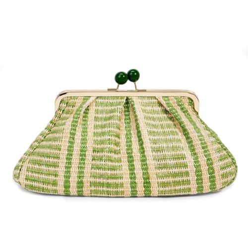 Straw Clutch Purse for Women Classic Beach Green Clutch Woven Summer Bag Dumpling Wicker Handbag for Summer Daily & Vacation Use