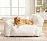 VivaDomus 51 Inch Dog Sofa Couch for Large Medium Dogs up to 130 Lbs, Memory Foam Pets Sofa with Faux Fur Fabric Beige