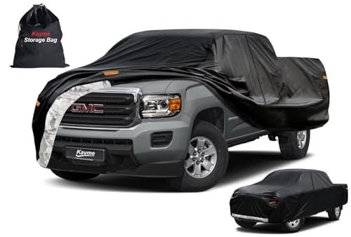 Image of Kayme Truck Cover Custom Fit GMC Canyon(2004-2012) Regular Cab Short Bed. Full Exterior Heavy Duty Outdoor Pickup Truck Car Cover Waterproof All Weather.Car Tarp for Wind Sun Dust Protection.Black