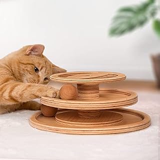 Cat Ball Track Toy by 7 Ruby Road- 100% Natural Sustainable Wood Interactive Cat Toy - Interactive Indoor Cats Toy for When You Are Away - Self Play Interactive Cat Toy for Indoor Cats Toy Ball Track