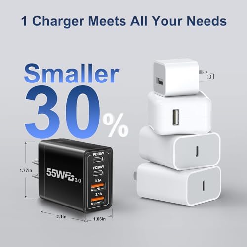 USB C Charger 55W USB C Charger Block, CARZONJX 4 Port Type C Fast Charging Block QC+PD Power Adapter Wall Charger Plug for iPhone 17 16 15 14 13 12 11 Plus Pro Max, Galaxy, LG, Pixel — view 6