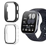 【2枚セッ】For Amazfit Bip 6 ケース フィルム+PCフレーム 一体型 Mosasa Amazfit Bip 6 用 防水防塵 保護ケース 全面保護 装着簡単 高透過率 指紋防止 強化ガラス 保護フィルム フェイスカバーセット （ブラック＋クリア）