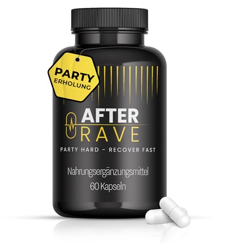 AFTER RAVE Anti-kater-middel met L-tryptofaan L, carnitine, choline en vitamine B-complex, veganistische serotonine capsules 60, voedingssupplement tegen hangover, herstel na festival (1 stuk)