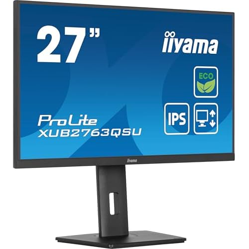 iiyama Prolite XUB2763QSU-B1 68,6cm 27" IPS LED-Monitor WQHD 100Hz HDMI DP USB3.2 Slim-Line Höhenverstellung Pivot Adaptive Sync Energieklasse B schwarz