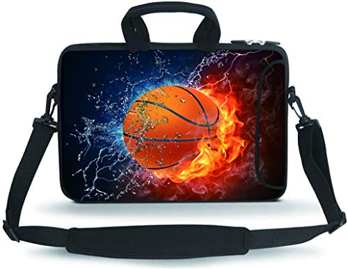 14 15 15.4 15.6 inch Messenger Bag Carrying Case Sleeve with Handle Accessory Pocket Fits 14 to 15-Inch Laptops/Notebook/Ebooks/Kids Tablet/Pad(Basketball Fire)