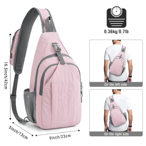Image of G4Free Sling Bag for Men Women, RFID Blocking Crossbody Bag, Daily, Travel | Durable Polyester Fabric, 10L, Perfect for work, shopping, weekend outings, Hiking, Reversible Shoulder Strap, (Pink)