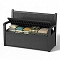 Vixzen 80 Gallon Outdoor Storage Bench Deck Box, Lockable All-Weather Resin Seating Outside Benches, Waterproof Furniture Garden Patio Porch Cushion Pool Tool Black