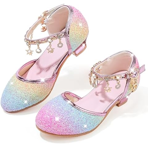 VTASQ Mary Jane Princess Shoes Girls Glitter Low Heels Sequin Party Shoes Toddler Sandals Wedding Birthday Prom Dress Cosplay Shoes Gradient Pink UK10 Cover