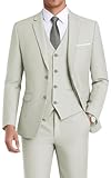 WEEN CHARM Suits for Men,3 Piece Slim Fit Suit Set with 2-Button Blazer,Vest,Pants,Tuxedo for Wedding,Prom,Party,Business Light Khaki
