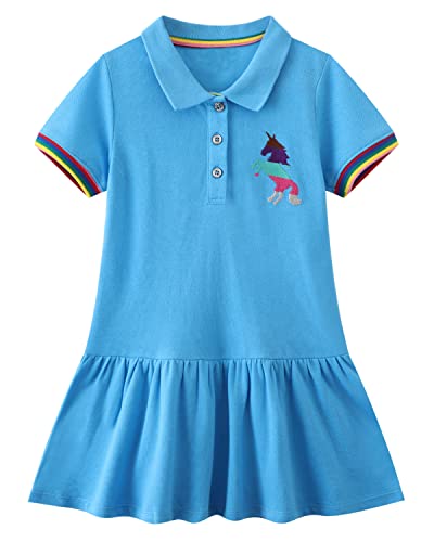 Image of Girls Cotton Long Sleeve Casual Cartoon Appliques Striped Jersey Dresses
