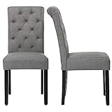 NOBPEINT Fabric Dining Chairs with Wood Legs, Modern Kitchen Chairs Set of 2, Gray