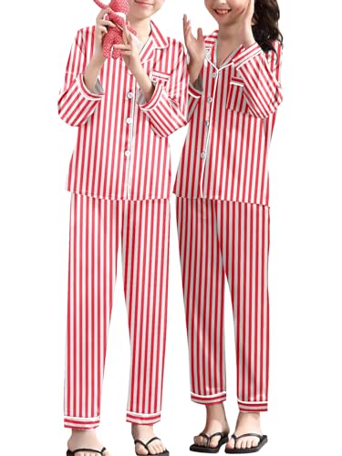 Umeyda Girls & Womens Satin Pajamas Set, 2 Pieces Silky Pjs Long Sleeve + Pants Sleepwear for Mom Kids and Boys3