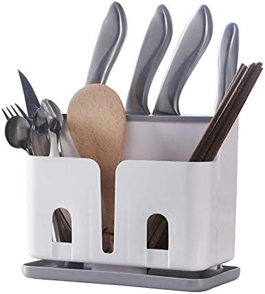 CY craft Silverware Caddy Utensil Holder and Knife Block Without Knives,Countertop Kitchen Utensil Organizer Flatware Caddy,Drying Rack Basket for Knives/Forks/Spoons/Chopsticks,Grey and White